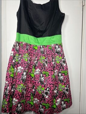 Too Fast Gracie Swing Dress Size XL Cats Meow Pink Green Leopard Psychobilly
